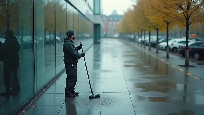 Glasbewassing van een kantoorgebouw