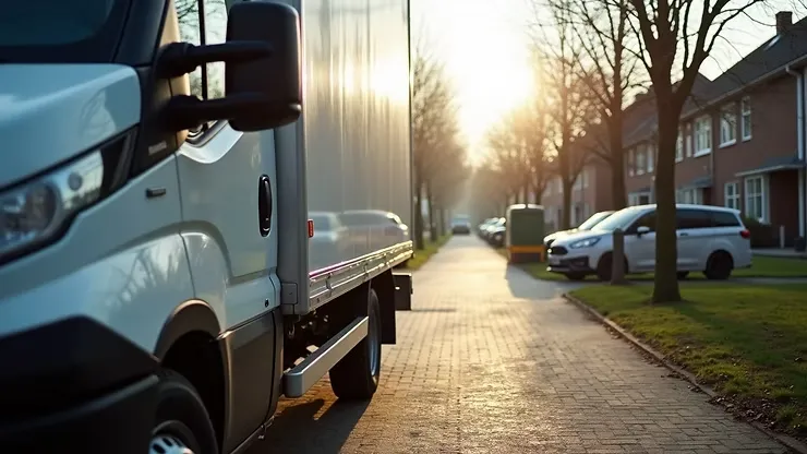 Schoonmaakwagen bij een kantoorpand