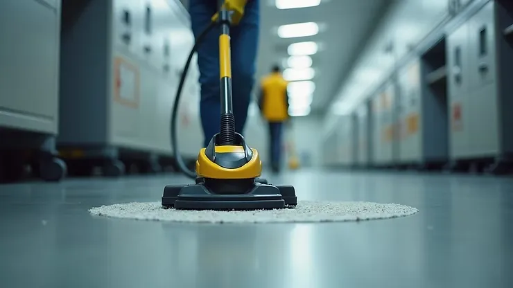 Robotstofzuiger op kantoorvloer