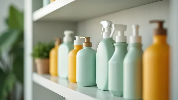 Schap vol ecologische schoonmaakmiddelen